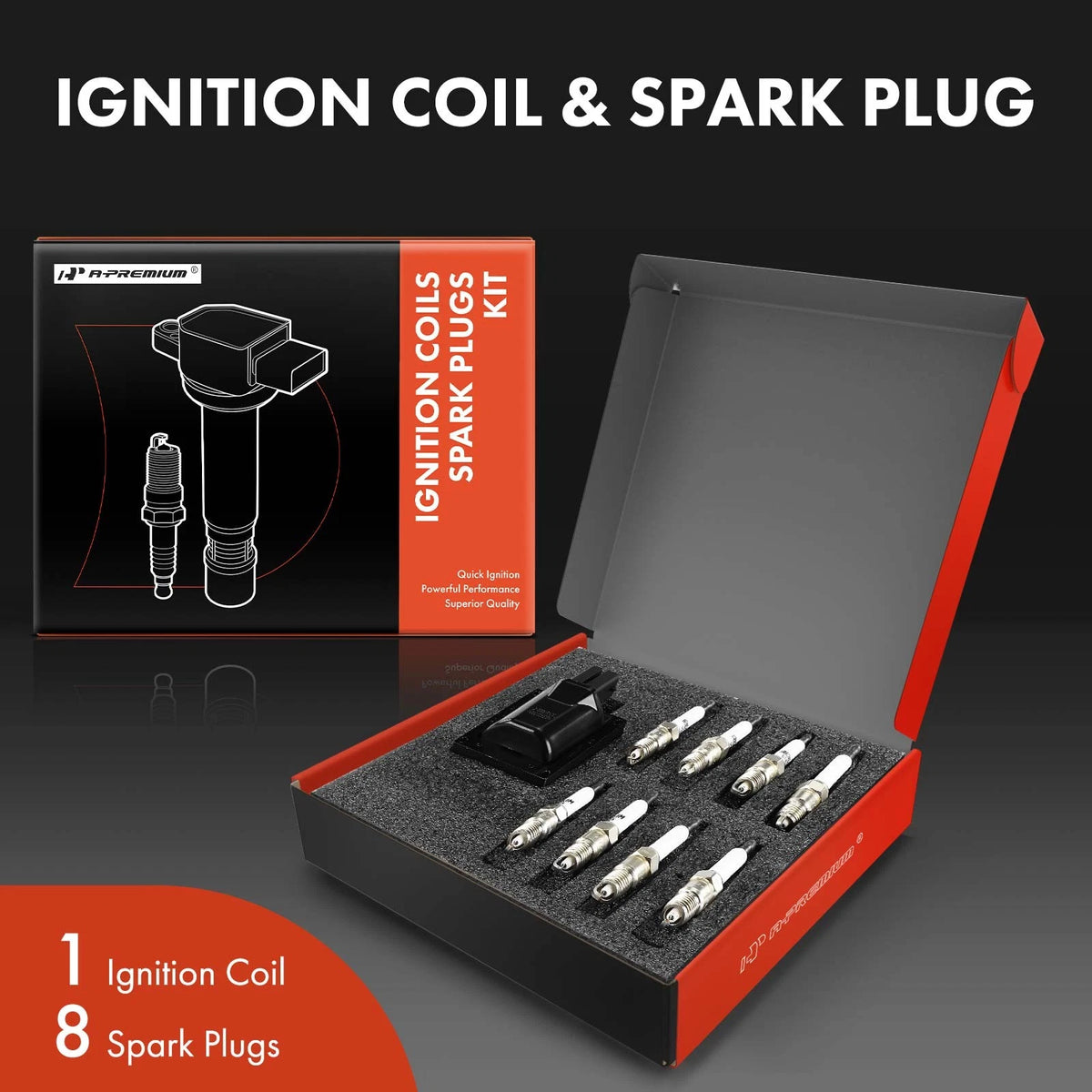 1x Ignition Coil & 8x Iridium Spark Plugs for GMC C1500 K2500 Yukon (1999–2006)