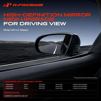 Heated Driver Power Mirror Glass for Volkswagen Jetta Passat (2011–2018) 5C6857521, 3C8857521, 966-557