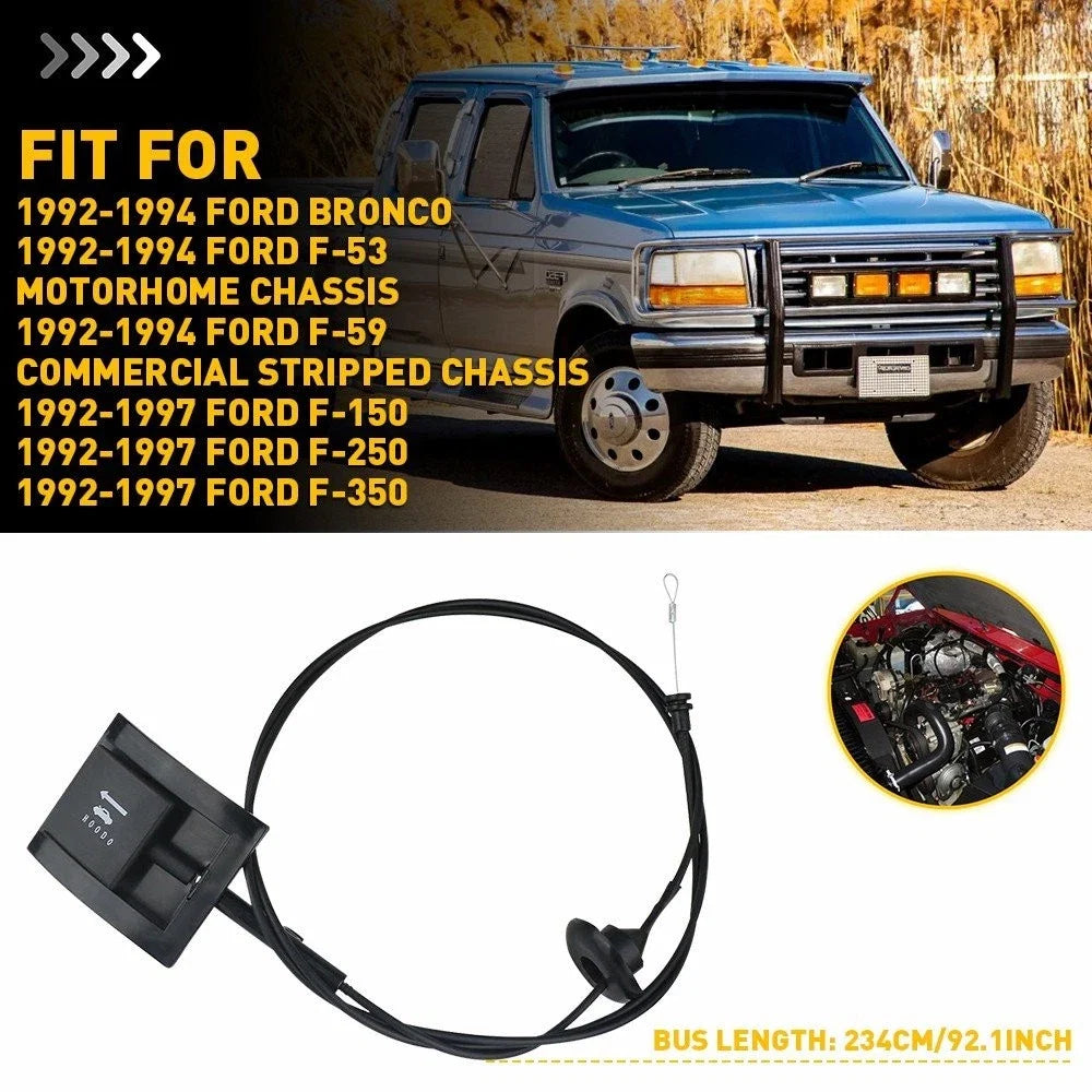 Hood Release Cable with Pull Handle for Ford Bronco F-150 F-250 (1992–1994)
