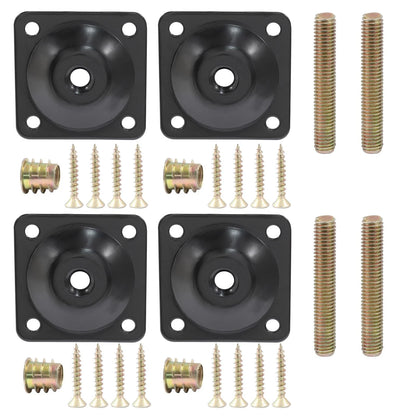 Set of 4 Leg Mounting Plates for Furniture 5/16" (M8) - Black