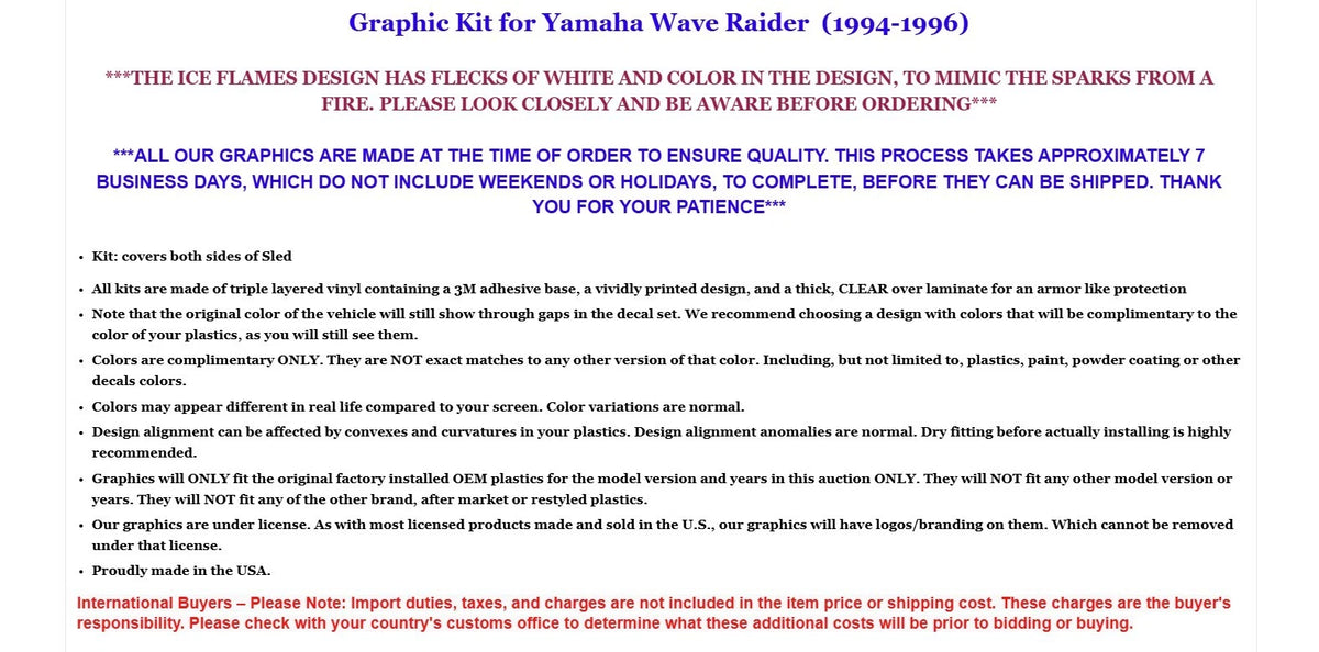 Graphic Stickers Decals for Yamaha Wave Raider (1994–1996)