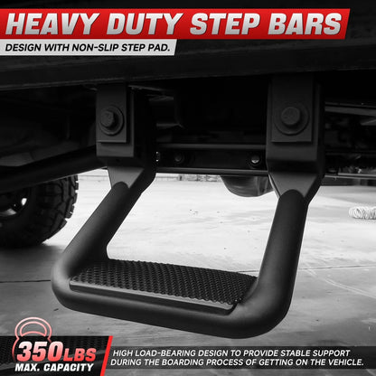Set of 4 Black Powder-Coated Cast Aluminum Side Steps for Ford/Chevy/GMC/Dodge