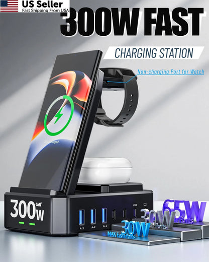 Wireless Charger for Samsung (2010–2023) 300W 10 in 1, 5 Feet, Black