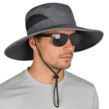Wide Brim Safari Sun Hat for Men Women (6 3/4-6 7/8) - Dark Gray
