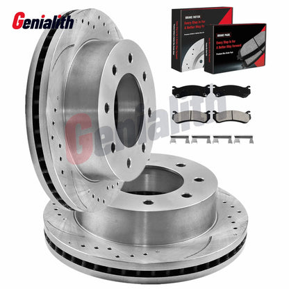 Rear Drilled Brake Rotor Brake Pads for Chevy GMC Silverado Sierra 2500 3500 HD (2001–2023)
