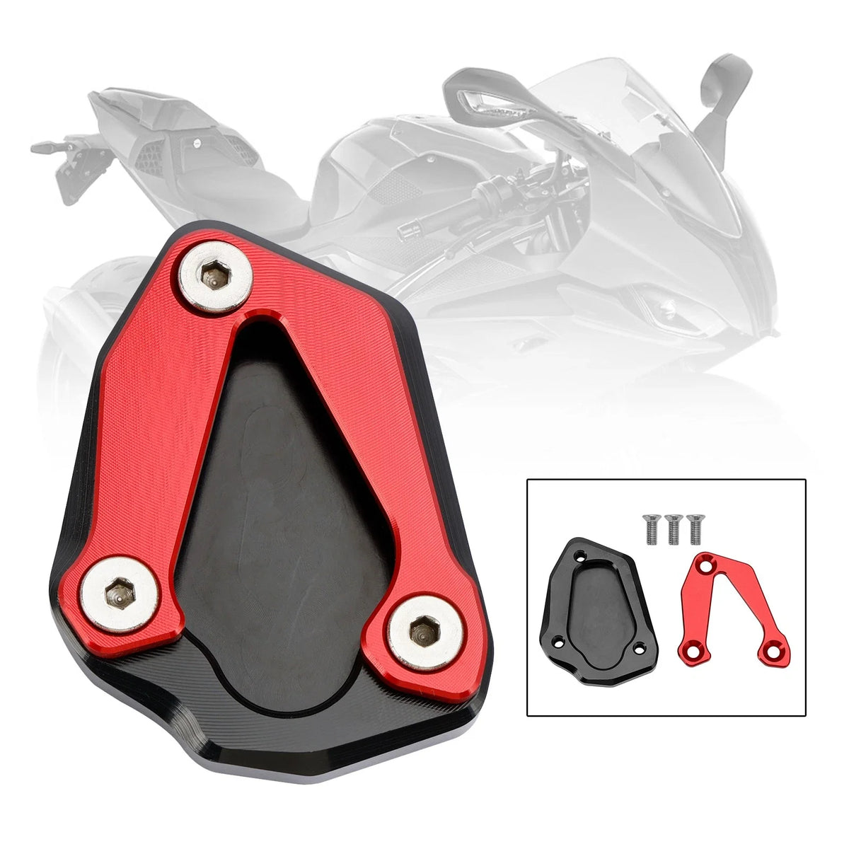 Kickstand Enlarger Plate Pad for BMW S1000RR (2020–2023) Red