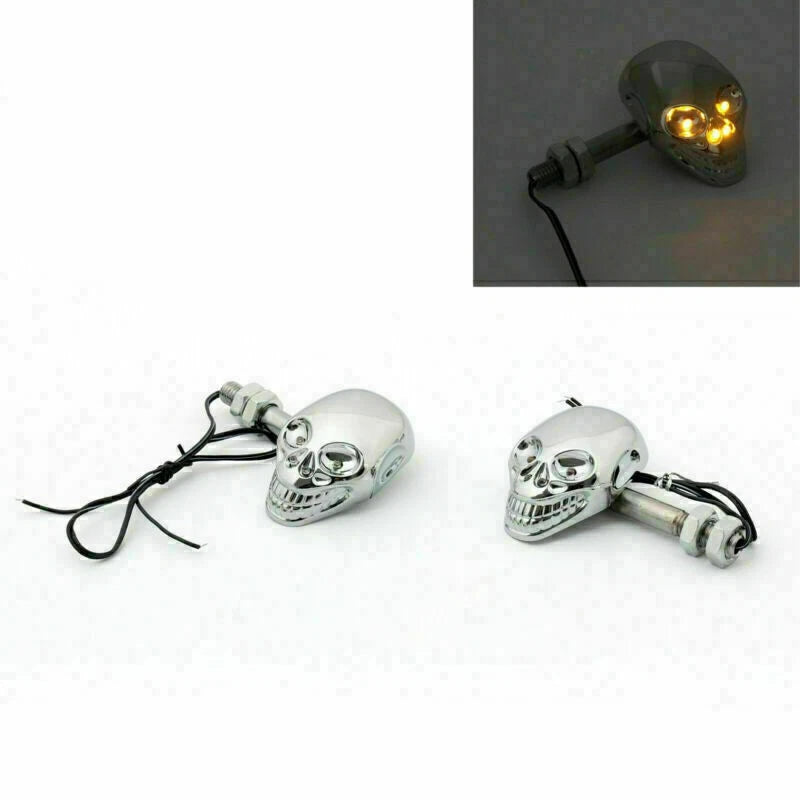 2X Skull Head Turn Signal Indicator Blinker 12V LED Amber Light for CHR US (TS-003-Chrome)