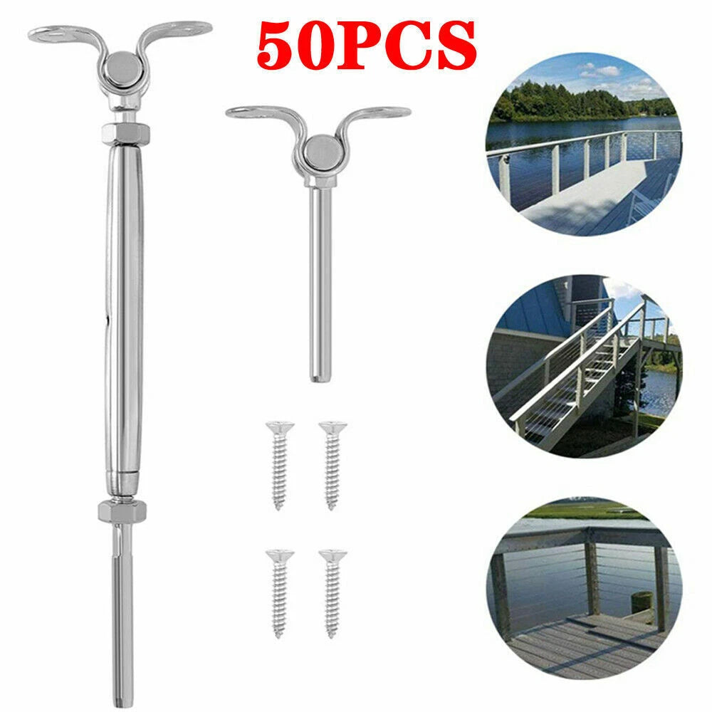50X 3/16" T316 Stainless Steel Cable Railing Hardware Set Turnbuckle Tensioner