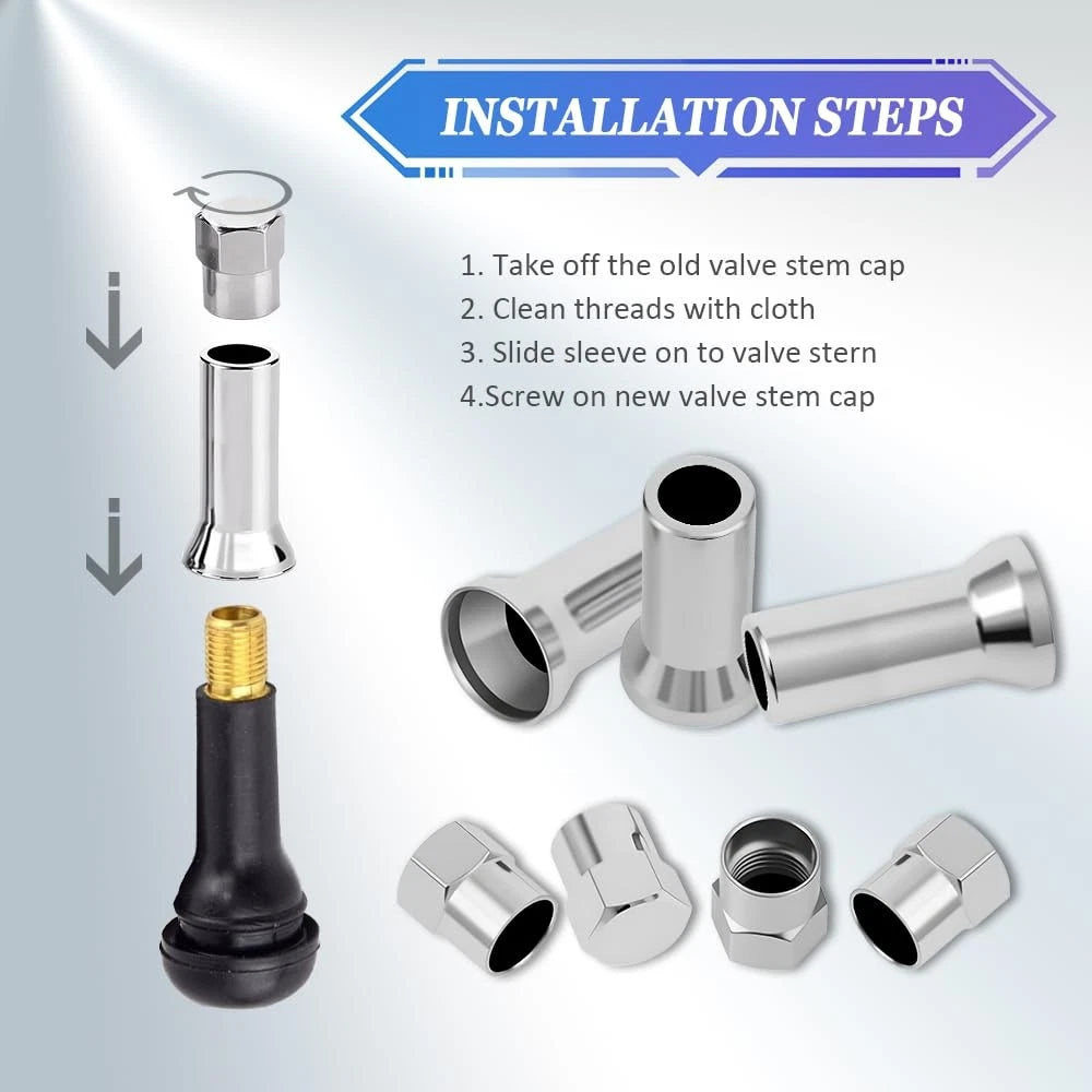 10X Chrome Plated Tire Valve Caps for Universal Fit