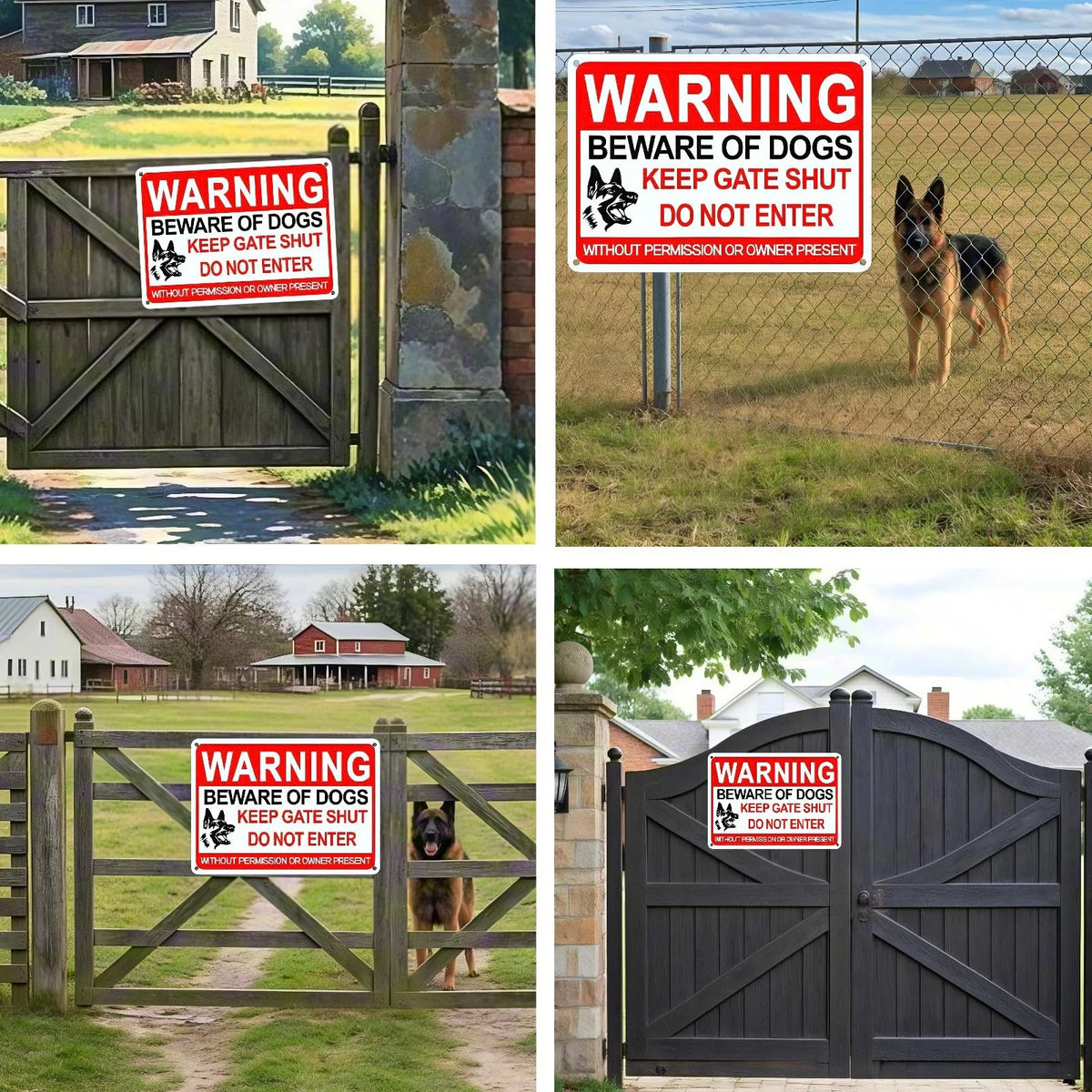 4X Beware Of Dog Sign for Home (12x8 Inch, Red/White)