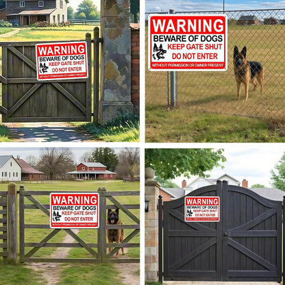 4X Beware Of Dog Sign for Home (12x8 Inch, Red/White)