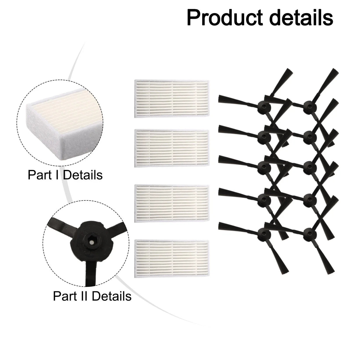 10pcs Side Brush & 4pcs Filter Mesh for Ariete Briciola 2711-2717 (2019)