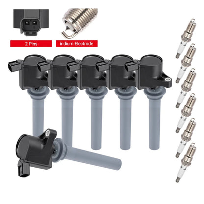 Set of 6 Ignition Coils and Spark Plugs for Ford Mazda 3.0L V6 (2000–2009)