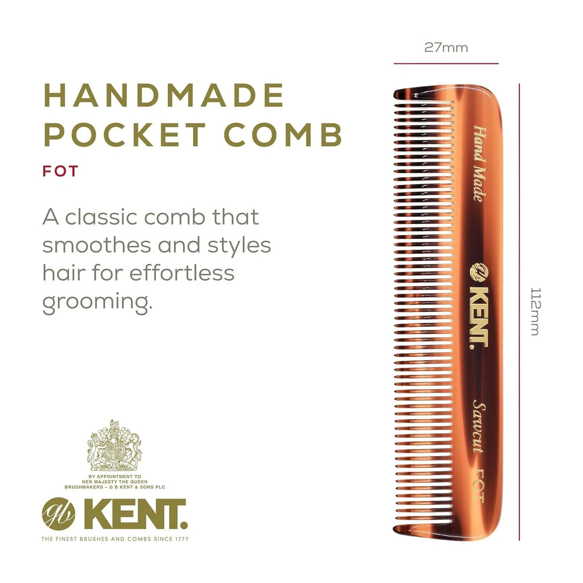 Fine Tooth Pocket Comb for Men, Women, Kids (Handmade, Tortoiseshell)
