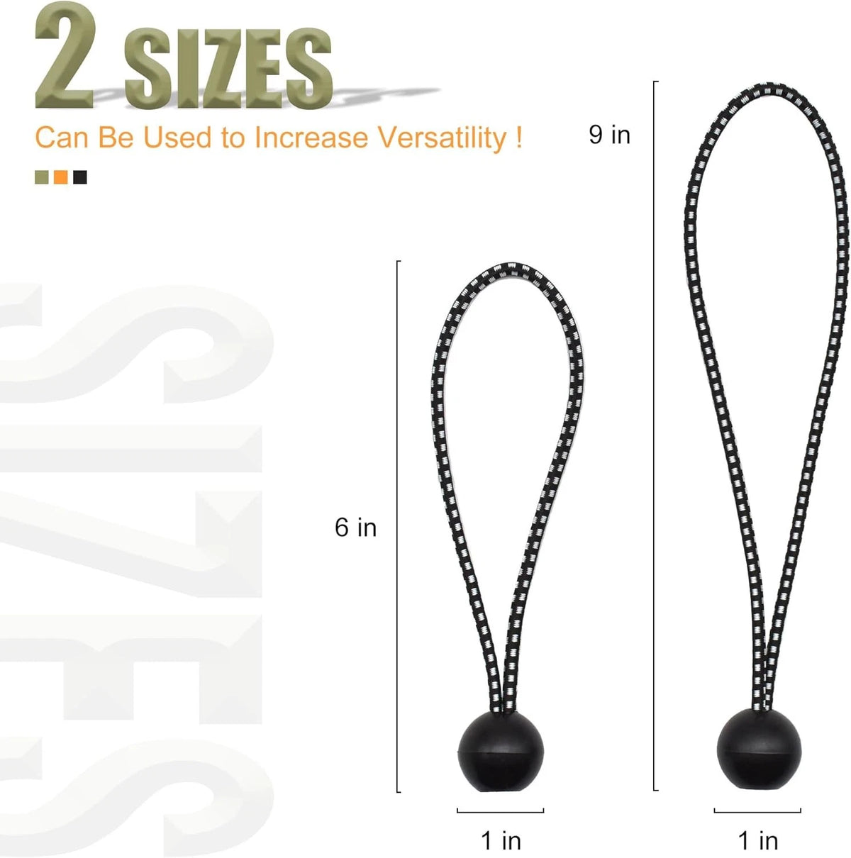 30 Pack 6 Inch Heavy Duty Ball Bungee Cords - Black/White