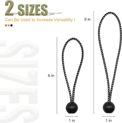 30 Pack 6 Inch Heavy Duty Ball Bungee Cords - Black/White