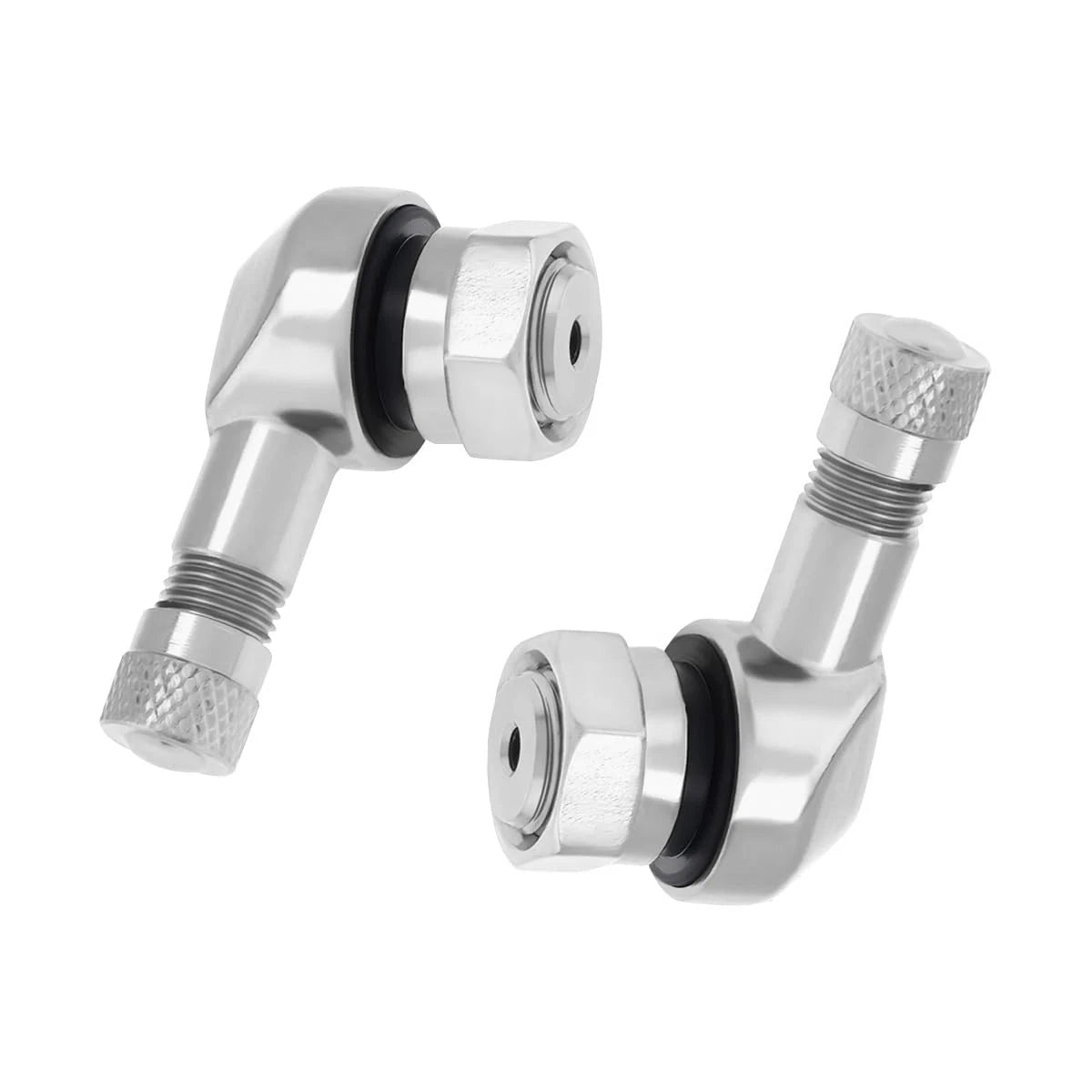 2X Motorcycle Tire Valve Stems for Yourkar (90 Degree Angle, Metal Silver)
