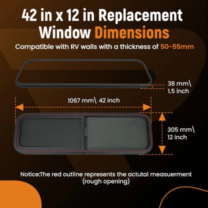 42" x 12" Horizontal Window for RV Trailer Cargo Food Truck