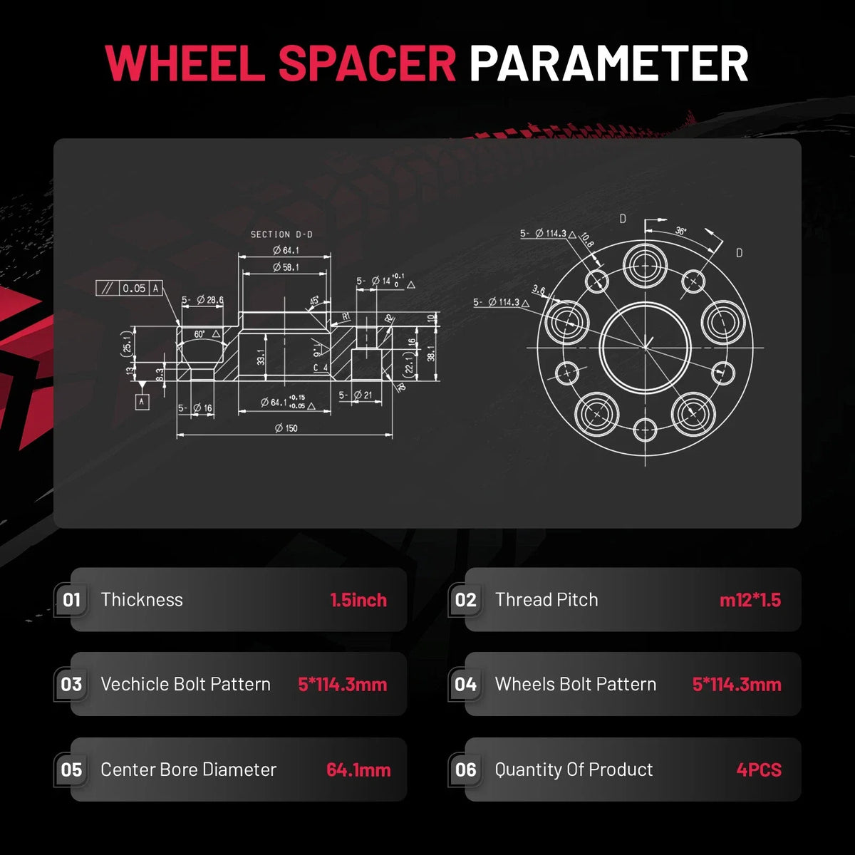 1.5" Hubcentric Wheel Spacers for 2019–2022 Honda Insight (64.1mm, 5x114.3)