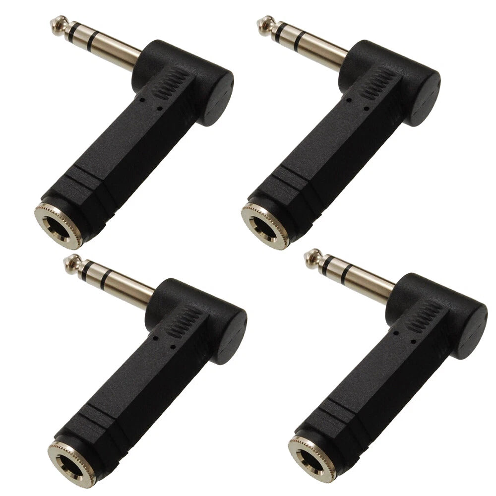 4Pcs Right-Angle 1/4" TRS Stereo Male to Female Audio Adapter