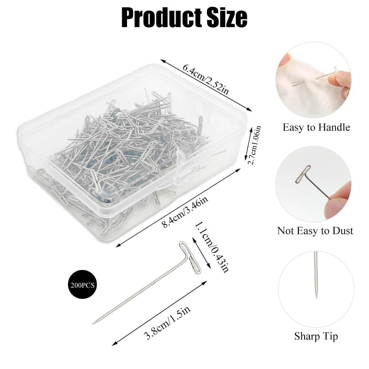 200PCS Metal T Pins for Automotive Use (1.5 Inch Stainless Steel)