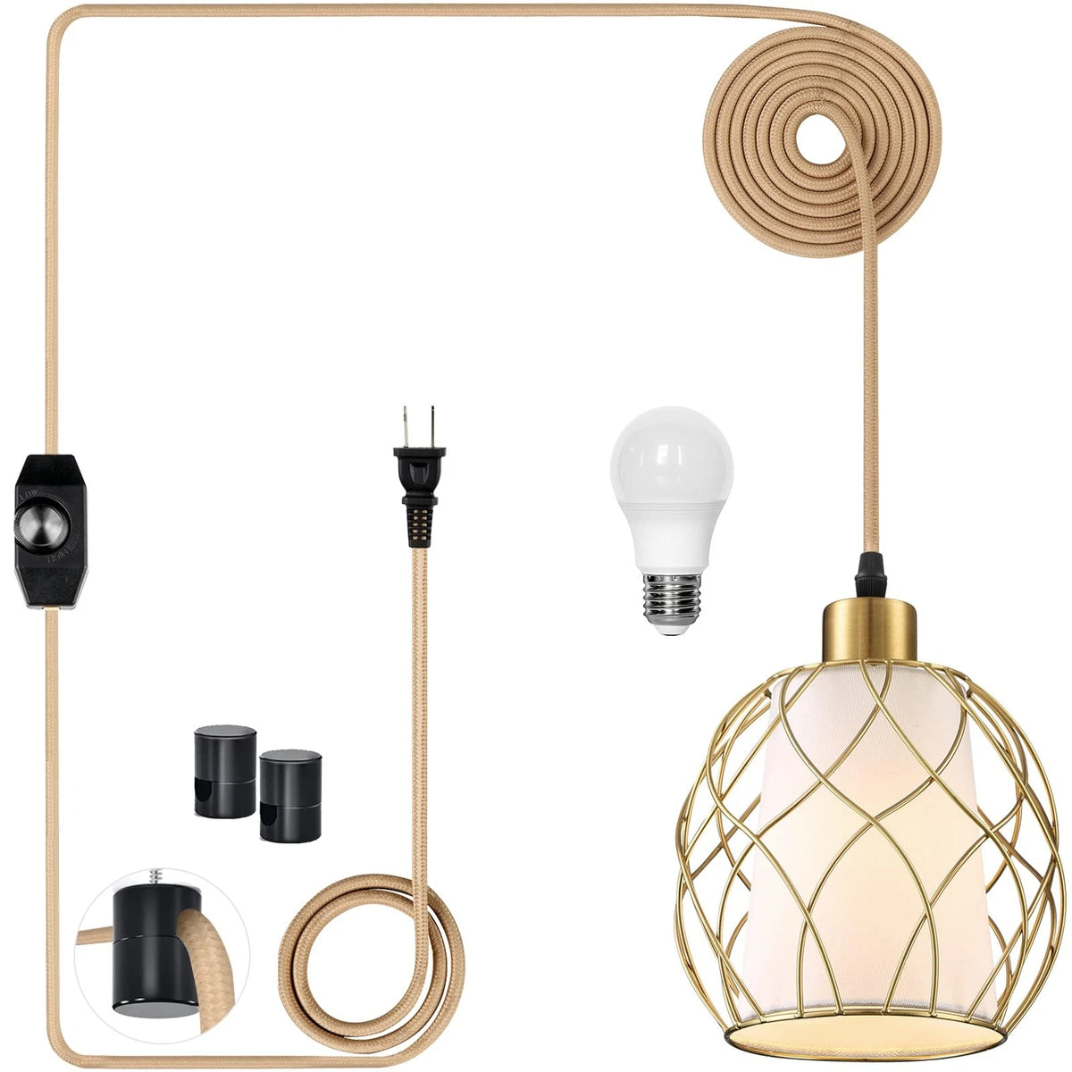 Gold Pendant Light with Dimmable Switch for Home Decor (15 ft)