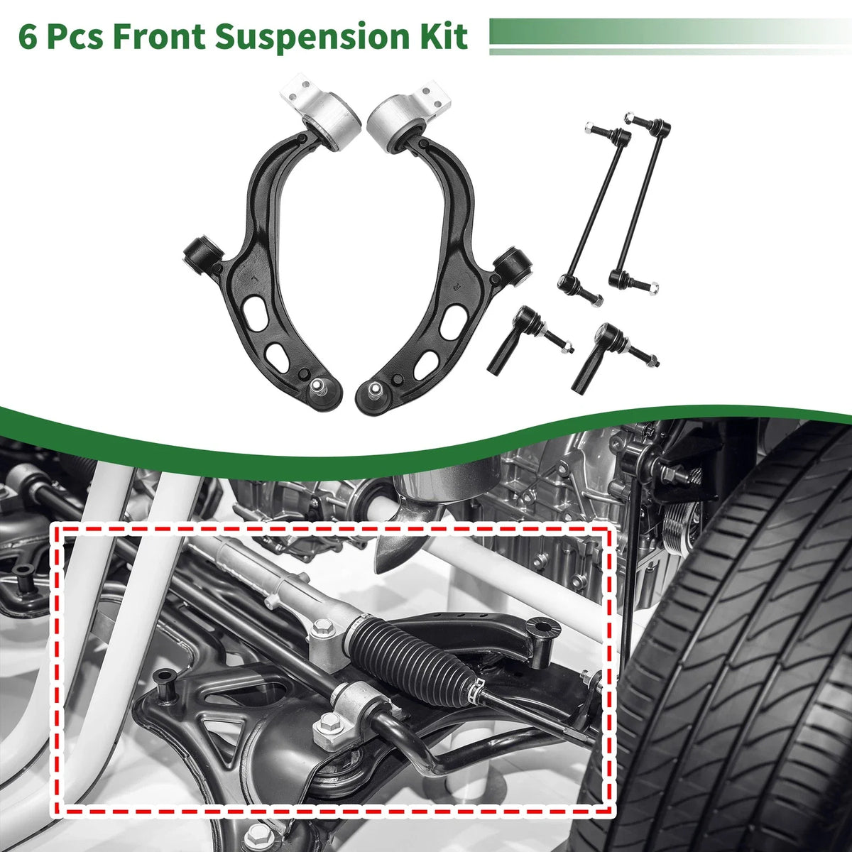6 Pcs Front Lower Control Arms for Ford Flex (2010–2012) No.MS401121/MS401122