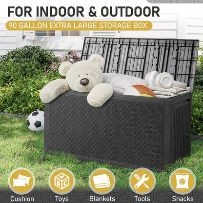 90 Gallon Plastic Deck Storage Container Box for Outdoor Patio Garden
