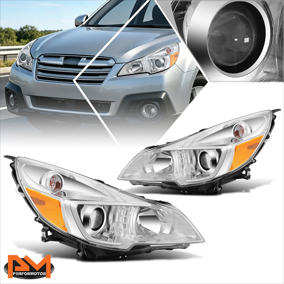 Projector Headlights for Subaru Outback/Legacy (2010–2014) Chrome Housing