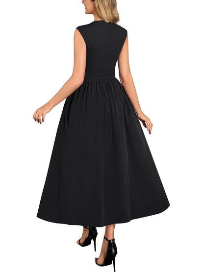 Set of 2 Women's Retro Half Collar Sleeveless Casual Swing Dress (Black)