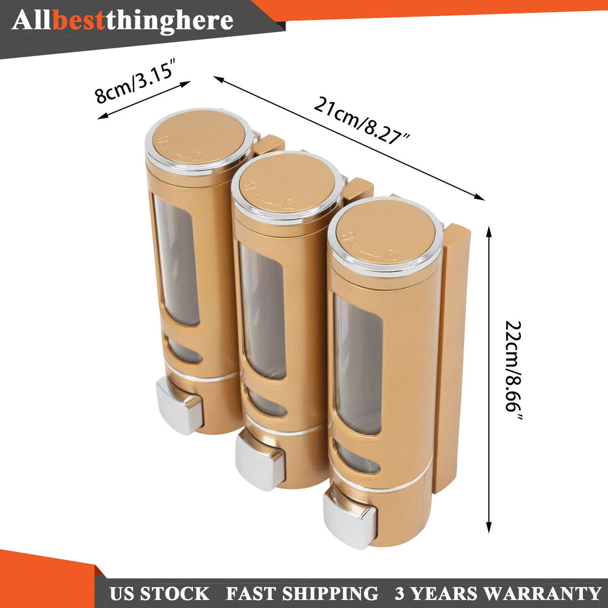 3 in 1 Wall Mounted Shower Gel Shampoo Soap Dispenser for Bathroom