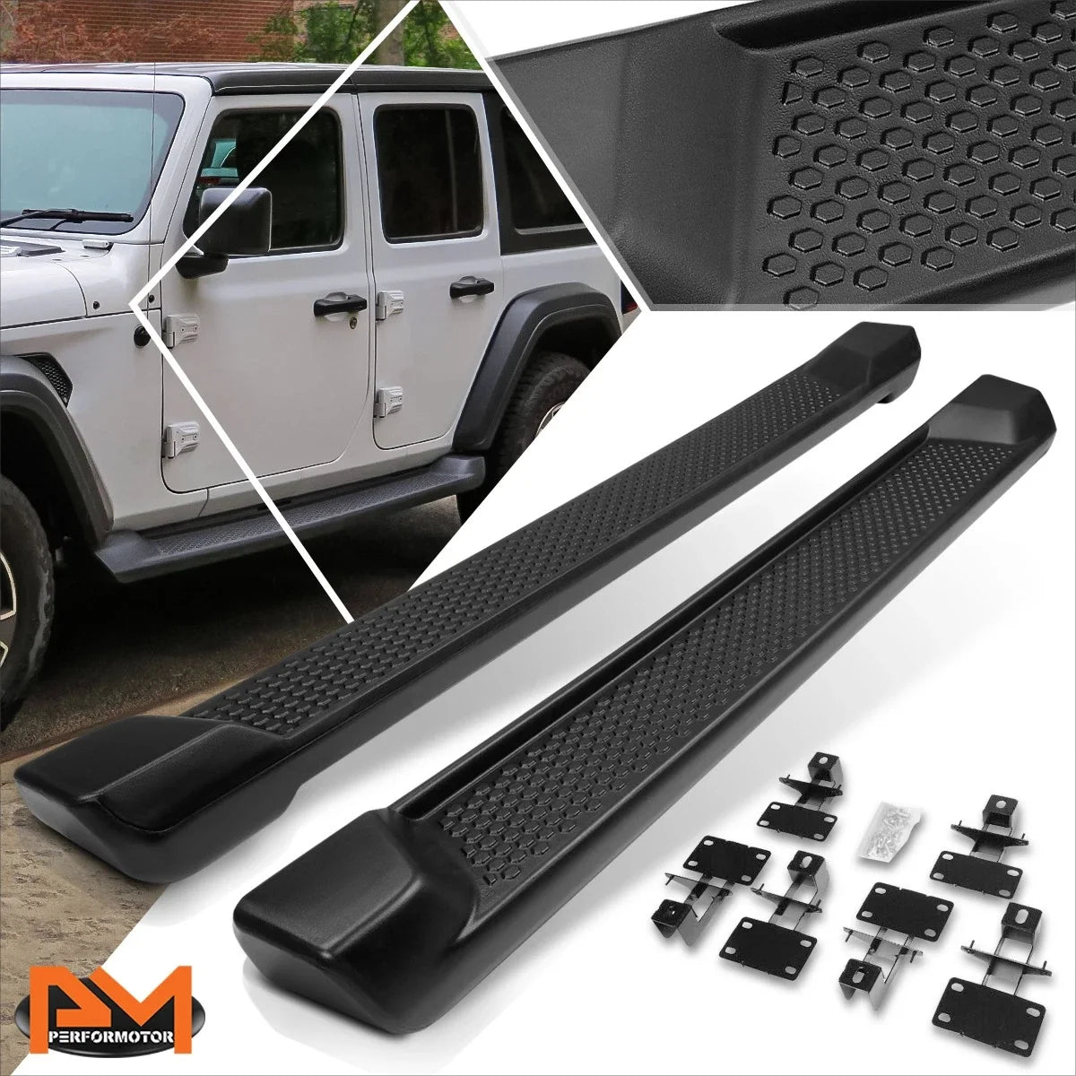 Set of 2 Side Step Nerf Bars for Jeep Wrangler JL 4-Dr (2018–2024) Matte Black
