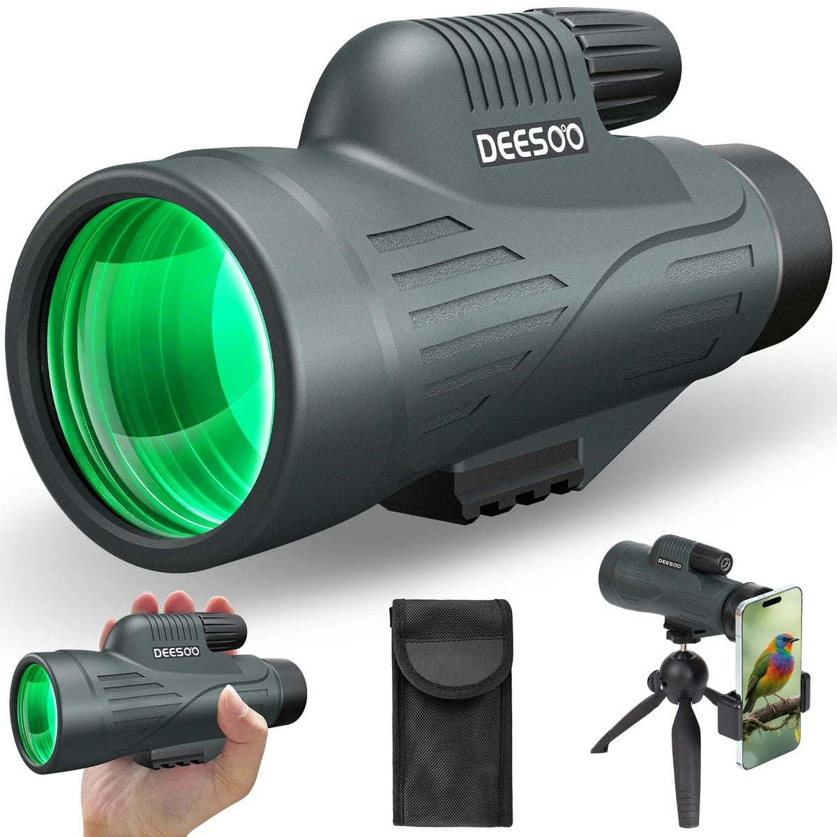 12x56 Monocular Telescope for Adults - IPX7 Waterproof Green