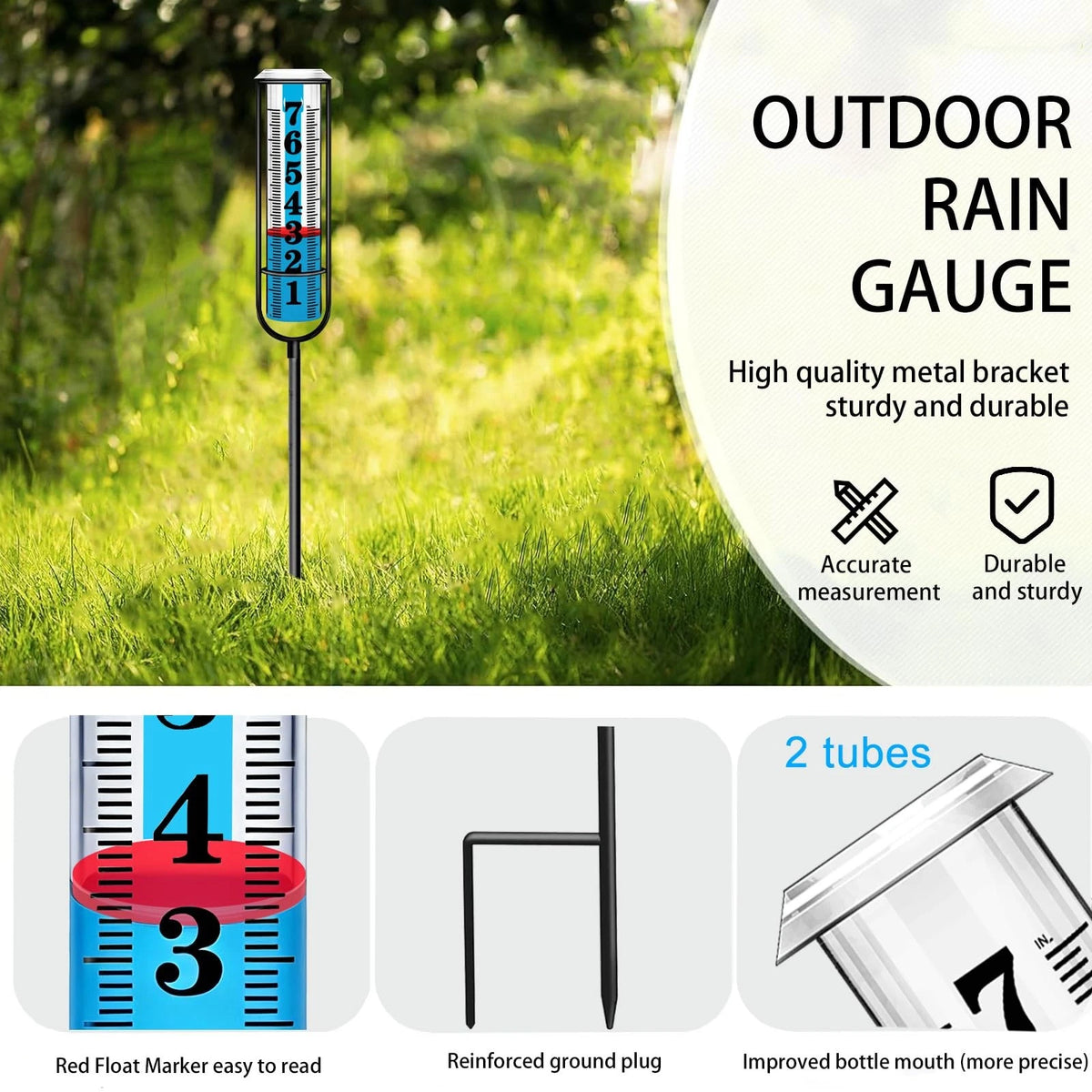 2X Large Freeze Proof Rain Gauge Outdoor with Dual Tubes