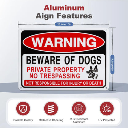 3 Pack Beware of Dog Signs, Reflective Tin Sign (9.84x7.09 inch)