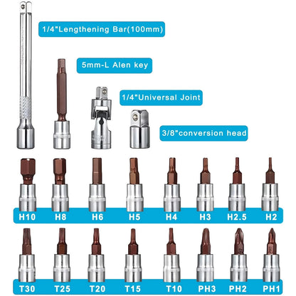 21Pcs Set of 1/4 Inch Torque Wrench for Automotive