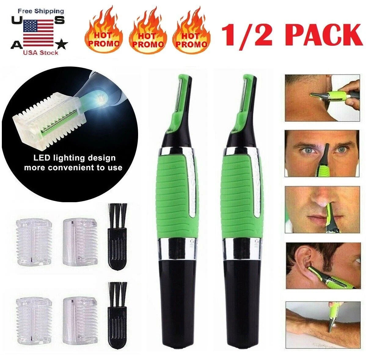 2X Nose Ear Face Neck Eyebrow Hair Mustache Beard Trimmer Clipper