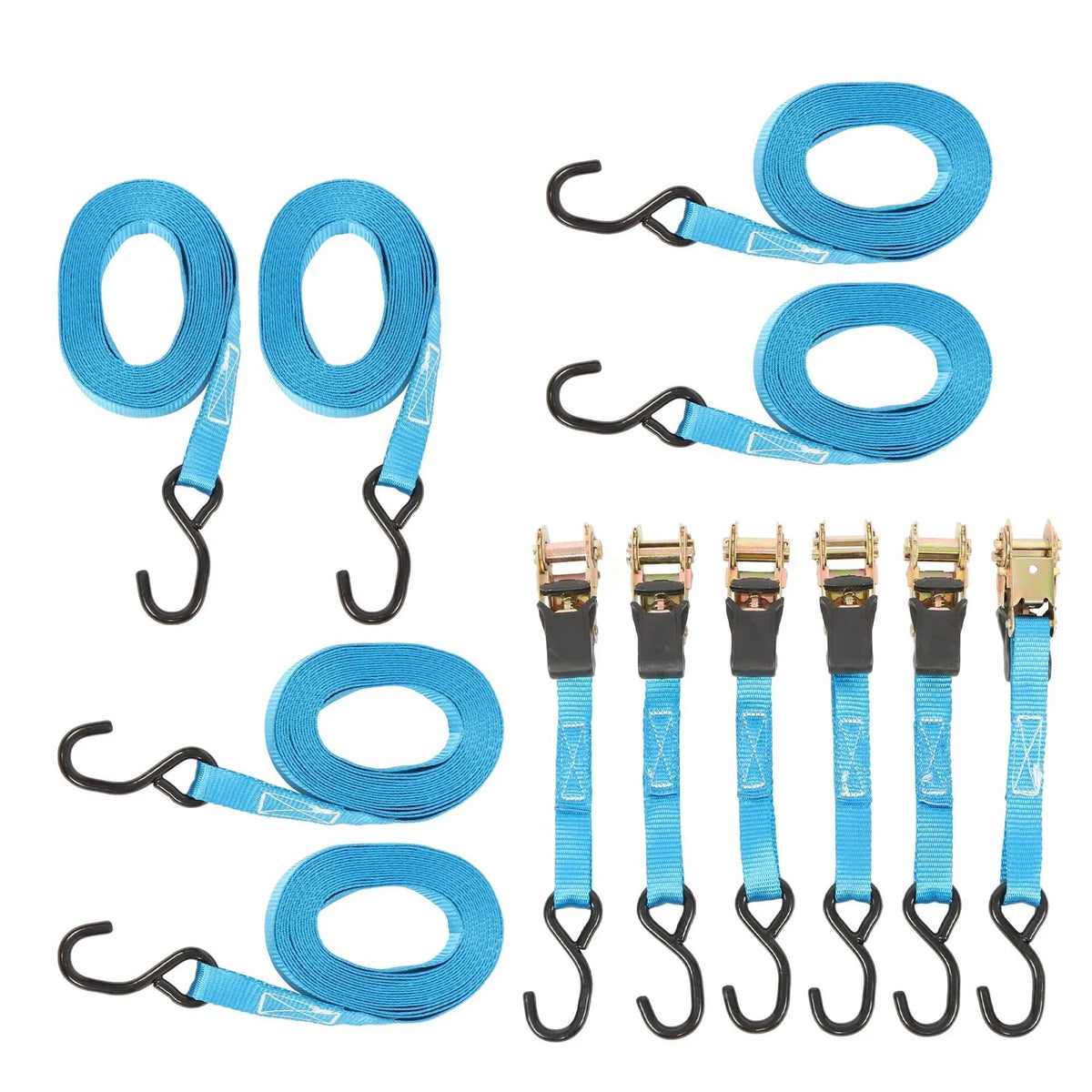 Set of 6 Heavy Duty 1 Inch Ratchet Straps 20ft with Hooks
