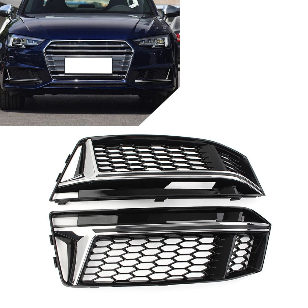Pair Front Bumper Honeycomb Fog Light Grille for Audi A4 B9 S4 (2016–2018)