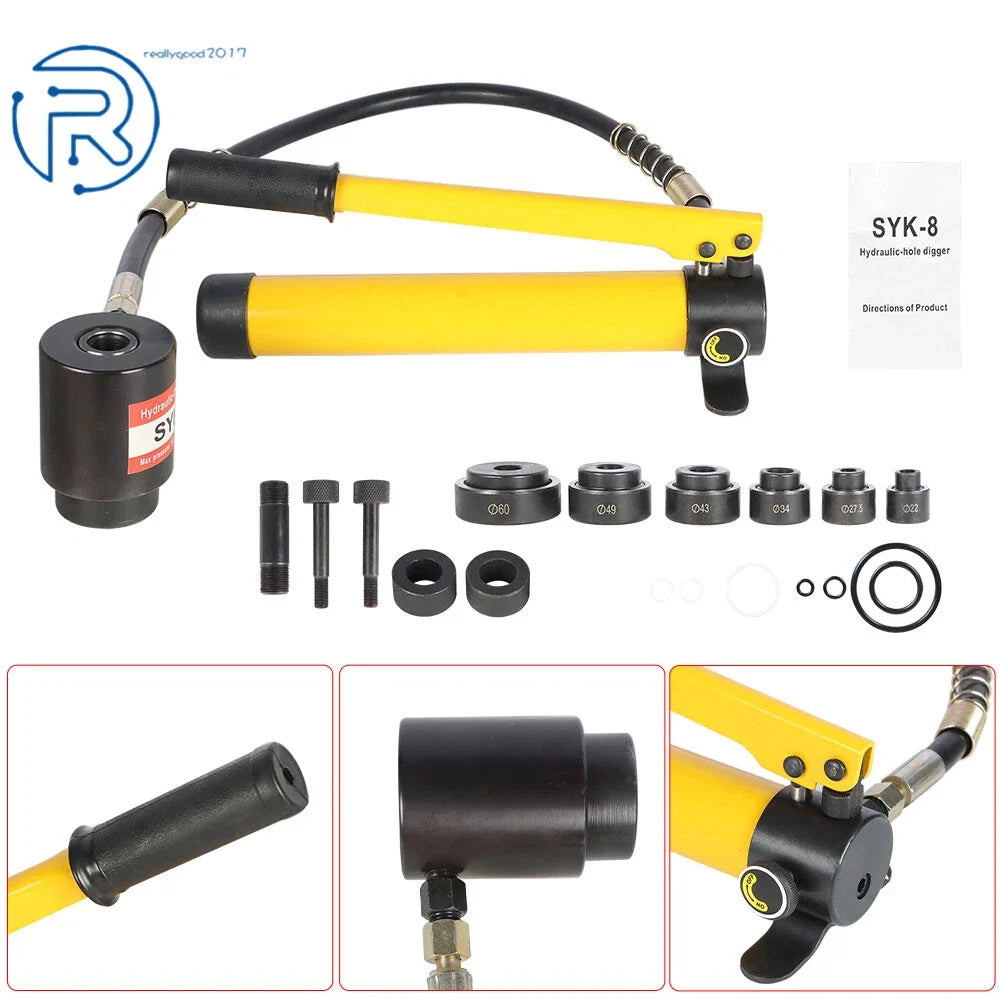 10 Ton Hydraulic Knockout Punch Driver 1/2" to 2" with 6 Dies Tool Kit