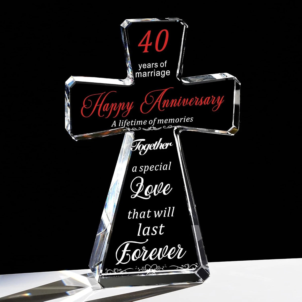 40th Wedding Anniversary Crystal Cross Gift for Couple (4x6 Inches)