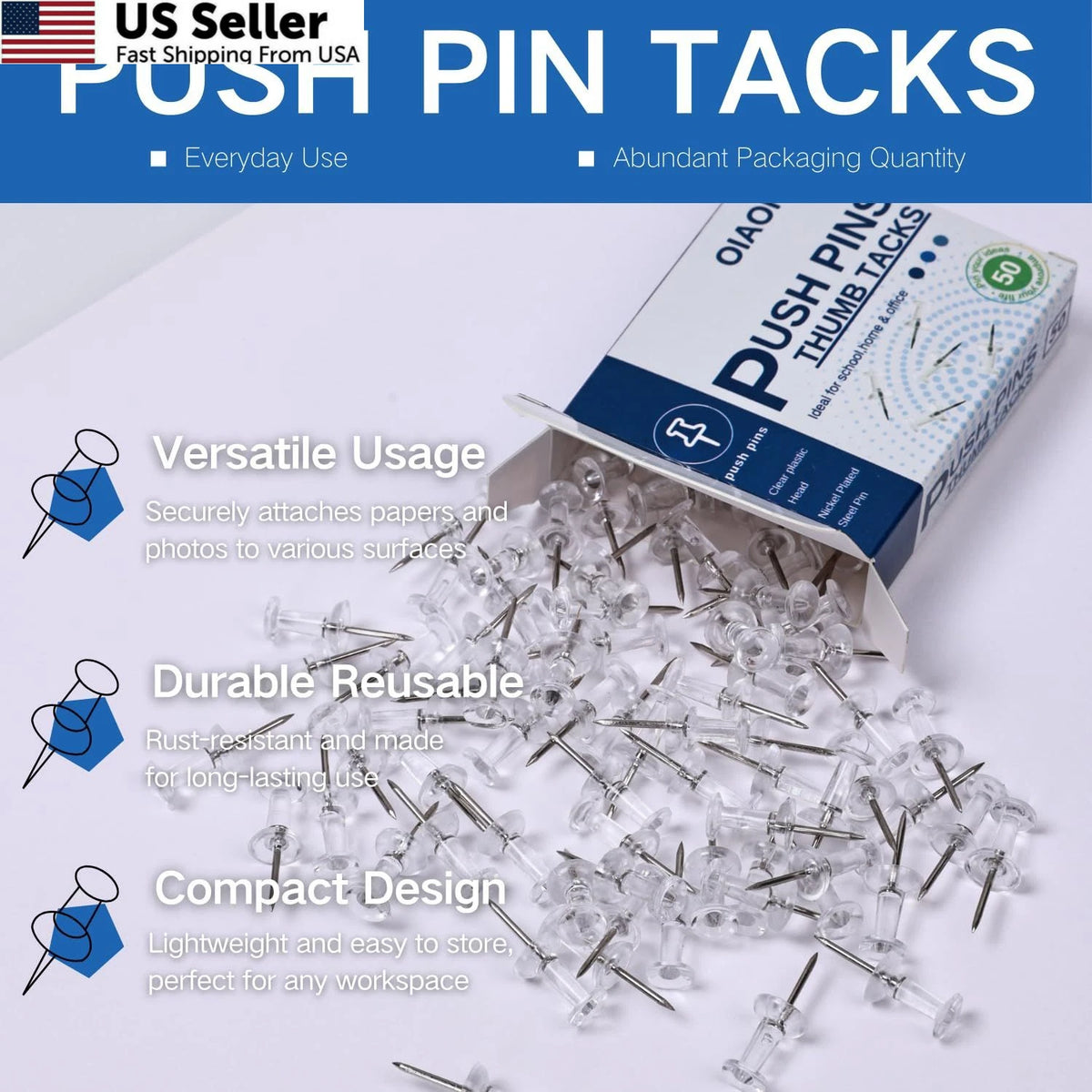 300pcs Clear Push Pins for Bulletin Boards (1 inch x 0.32 inches)