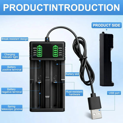USB Smart Battery Charger for 18550 14500 16340 Rechargeable Li-Ion Batteries