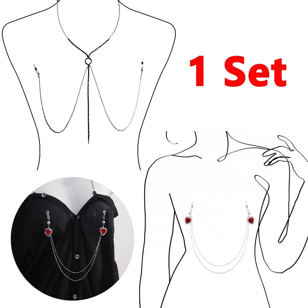 2X Double Layer Nipple Chain Body Rings for Bikini Breast
