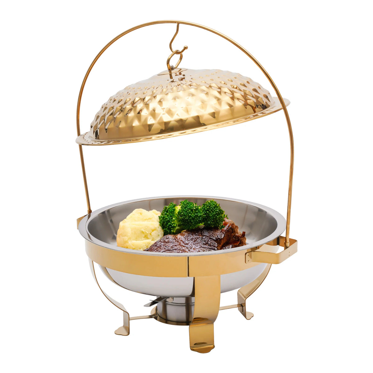 Set of 4 Round Stainless Steel Chafing Dishes with Gold Accent