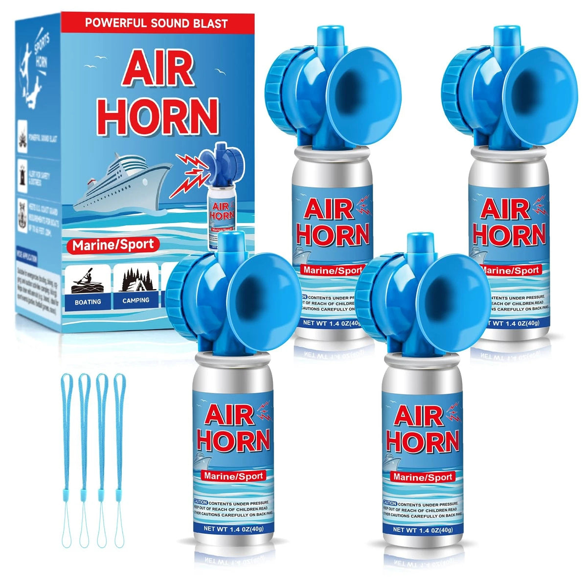 Set of 4 Air Horns for Safety (120dB Loud Mini)
