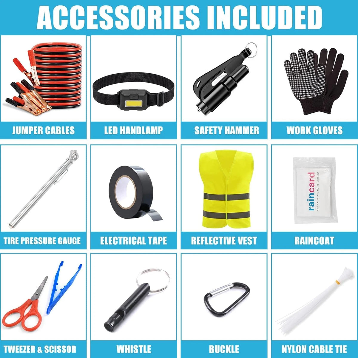 Emergency Roadside Kit for Car SUV Truck (Portable, Black)