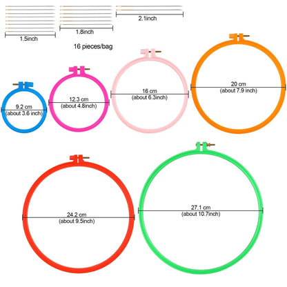 Set of 6 Round Plastic Embroidery Hoops for Cross Stitch