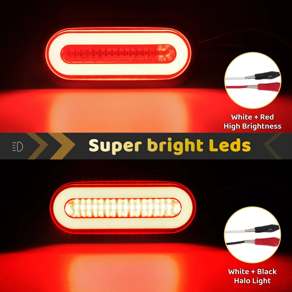 2X 6" Smoked Lens Oval Red LED Lights for Automotive