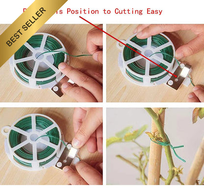 2X Green Garden Wire with Cutter 656ft Soft Iron Tying Line